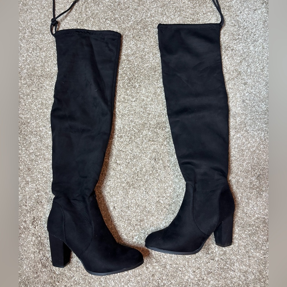 Dream Pairs Black Heeled Over-the-Knee Boots Size 8 Classic Winter Fall Neutral - Picture 3 of 13